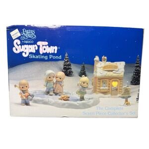 Precious Moments Sugar Town Skating Pond - Complete 7 PC Collector Set BRAND NEW